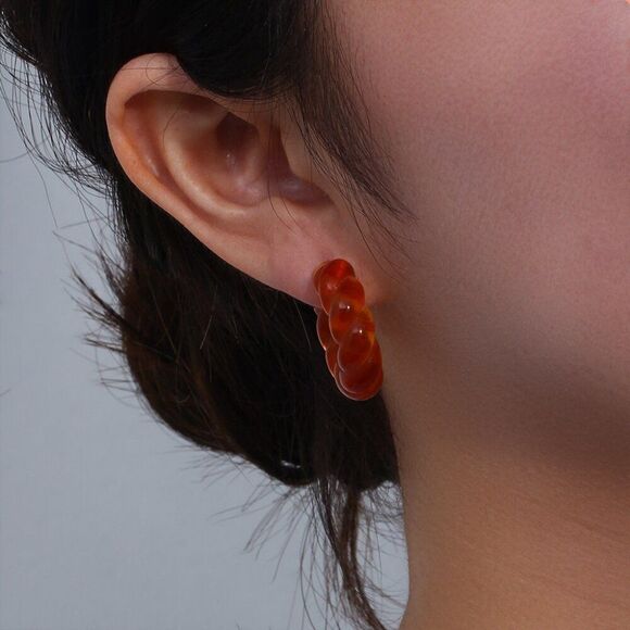 Orange Amber Boho Chunky Acrylic Twisted Hoop Earrings 18K Gold Plated S… - Picture 2 of 6